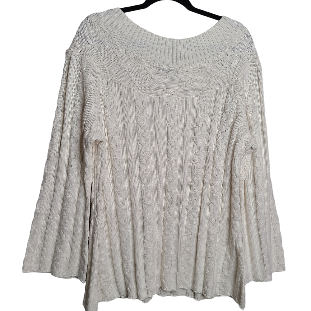 Jessica London Boatneck Cream Cable Knit Tunic Sweater Ladies Size Medium - Picture 1 of 9